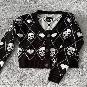 No Boundaries Black and White Skull Cardigan